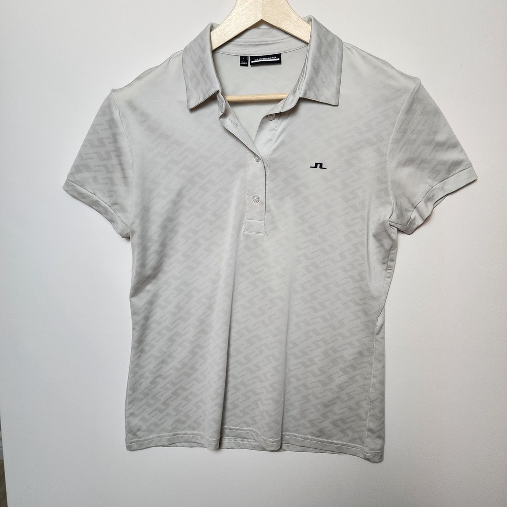 J.Lindeberg Monogram Print Short Sleeve Golf Polo Shirt Grey Large